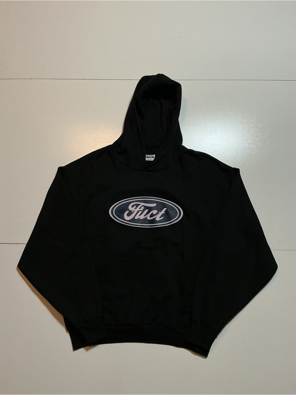 Fuct Skateboards Ford Parody Oval Logo Made In USA Black Graphic Pullover Hoodie